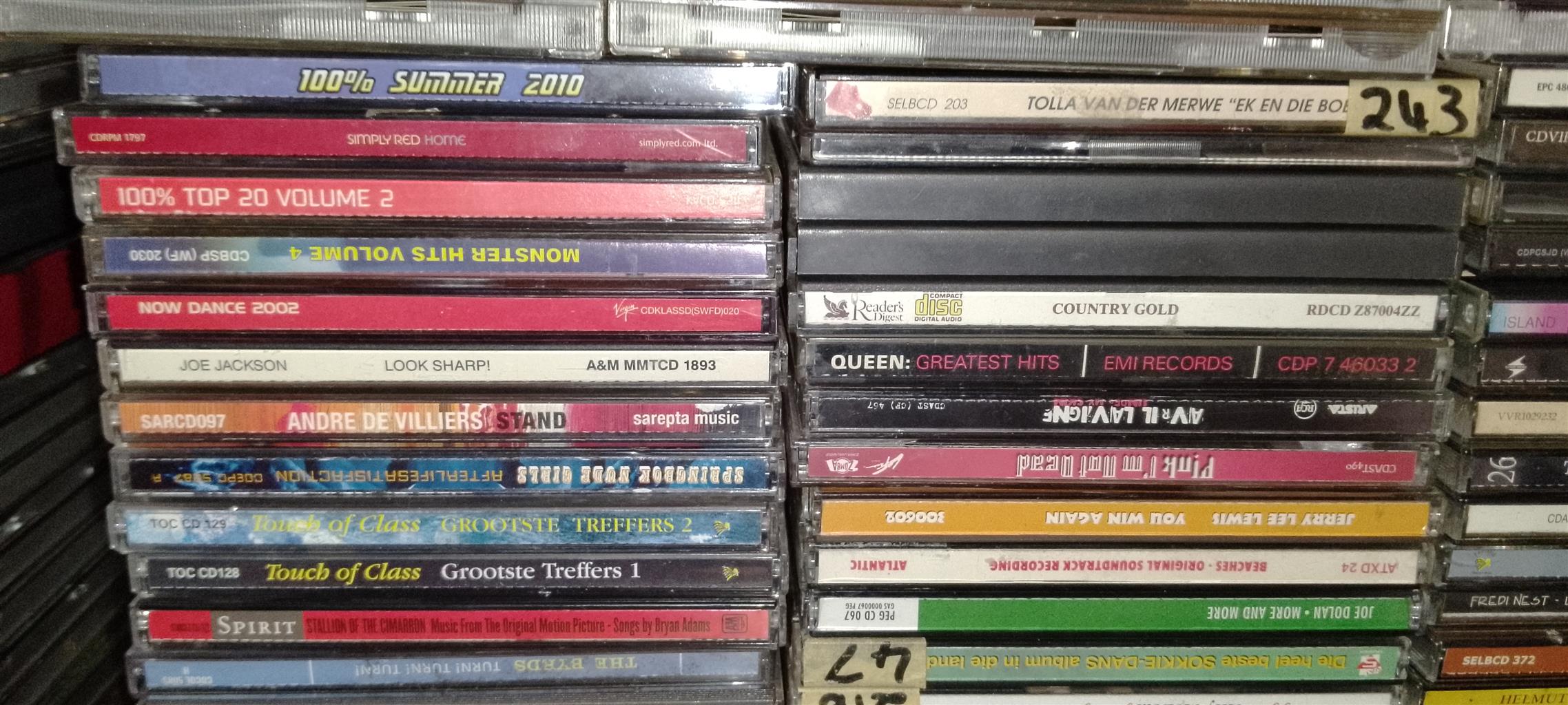 I have 40,000+ cds for sale,pop,rock,jazz,country,afrikaans,classics and more.