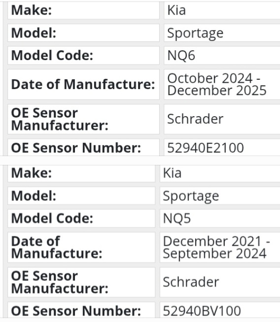 KIA Sportage TPMS tyre pressure monitor sensors and valves - Private Seller KIA Sportage TPMS tyre pressure monitor sensors and valves - Private Seller