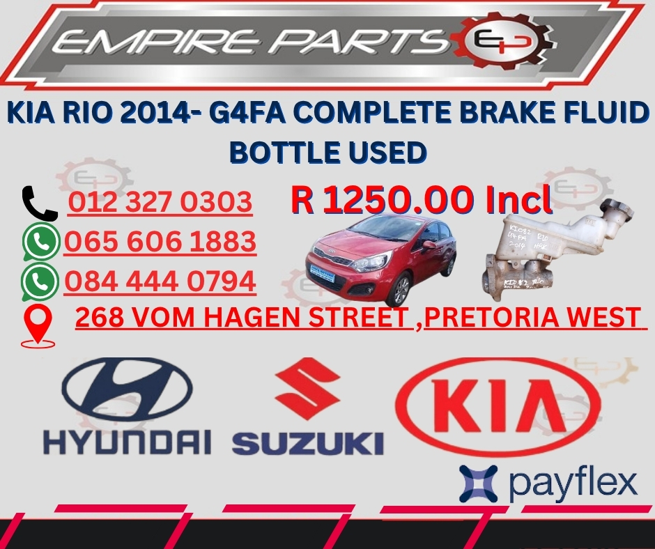 KIA RIO 2014- G4FA HATCHBACK COMPLETE BRAKE FLUID BOTTLE USED - Private Seller KIA RIO 2014- G4FA HATCHBACK COMPLETE BRAKE FLUID BOTTLE USED - Private Seller