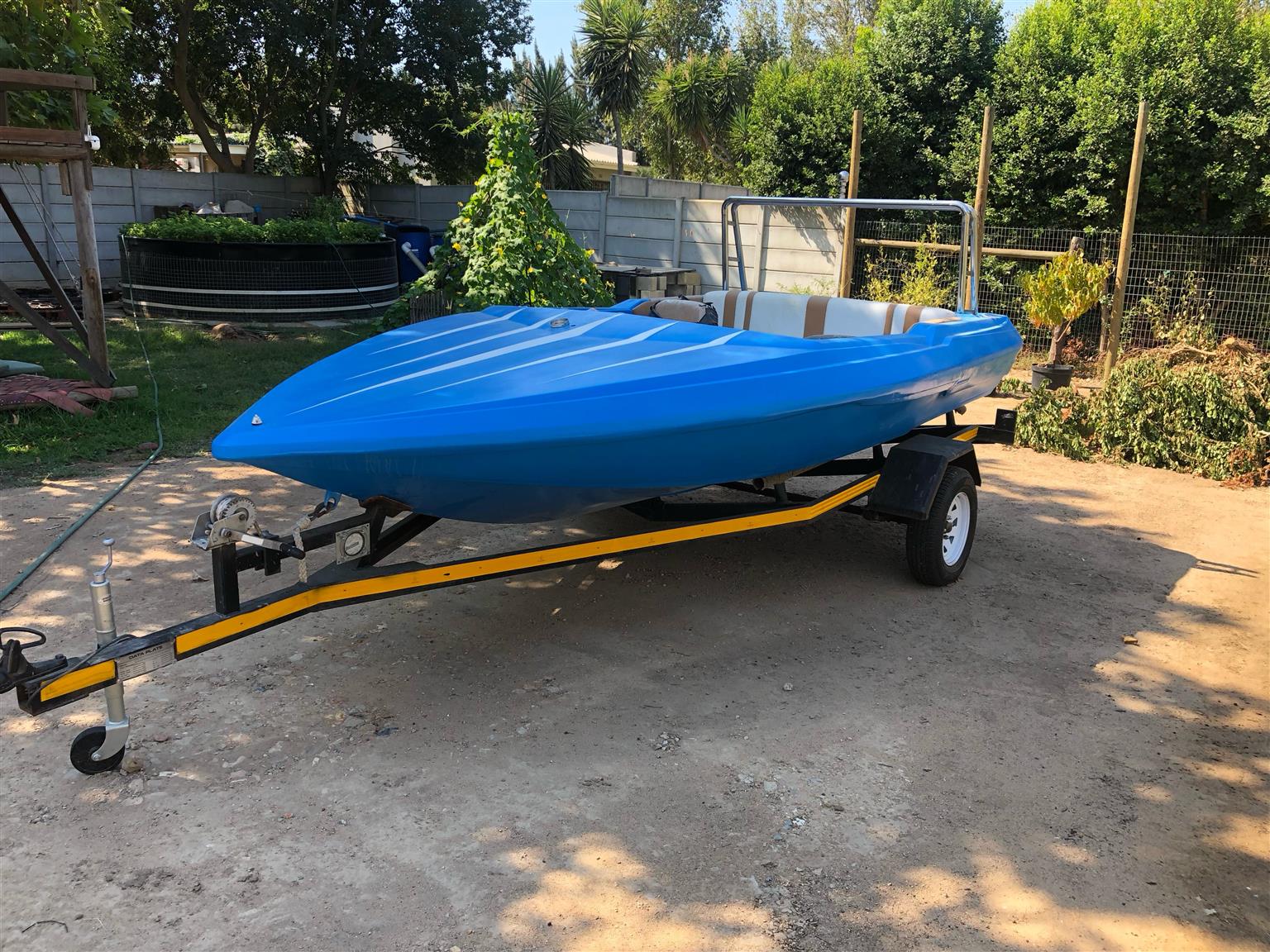 Speedboat project, checkmate sportfire, registered trailer, rebuilt transom