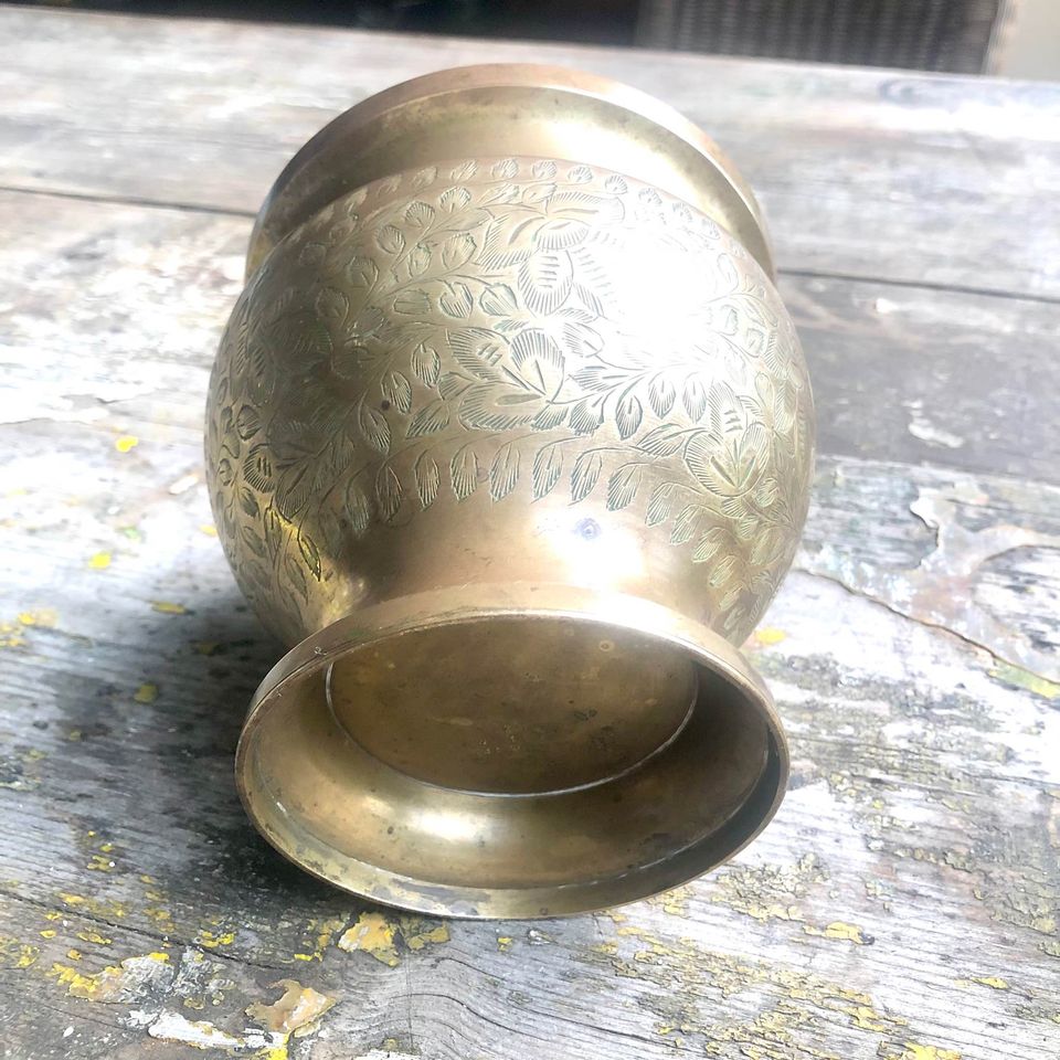 Antique Indian Holy Water Pot - Old Solid Brass Water Lota.