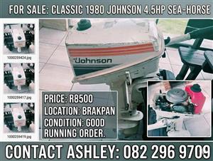 FOR SALE: Classic 1980 Johnson 4.5HP Sea-Horse Outboard Motor 