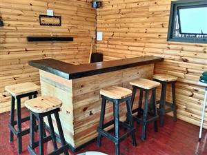 Wooden bar counter forsale with chairs