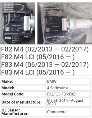 BMW M4 F82 TPMS tyre pressure monitor sensors and valves 