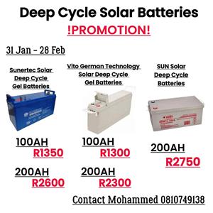 Brand New Solar Gel Deep Cycle Batteries