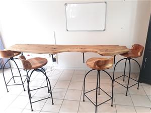 Wooden Bar counter with 4 swivel wooden chairs