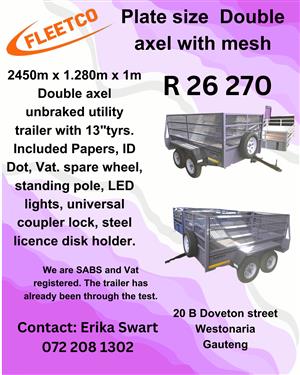 Fleetco - Plate size double axle unbraked trailer for sale