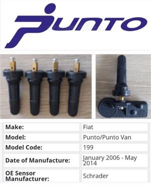 2006 - 14 Fiat Punto TPMS tyre pressure monitor sensors and valve stems 