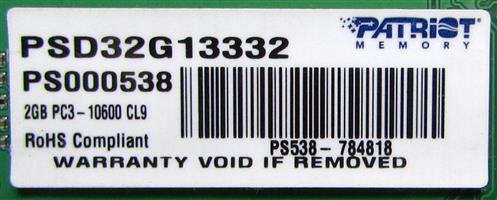 2GB DDR3 Patriot RAM Module