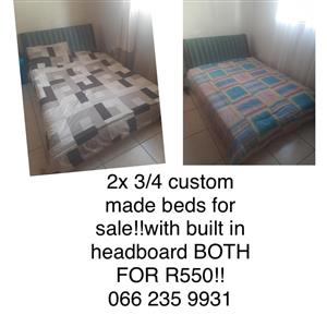 2x 3/4 custom made beds with built in headboards for sale both 