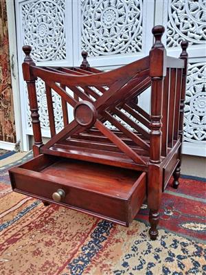 Classic Mahogany Magazine Rack with Drawer