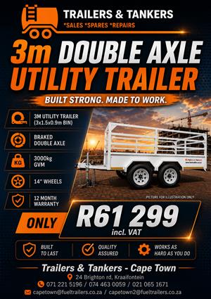 3 meter double axle utility trailer