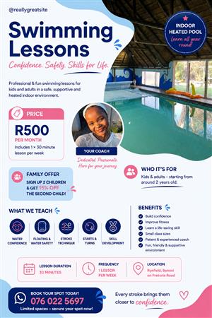 Swimming Lessons for adults and children in Rynfield on Pretoria Road