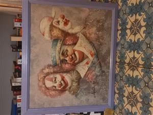 3 Clowns oil Painting by Willaim Mononent 
