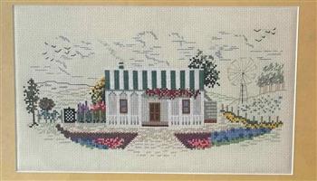Framed Handcrafted Cross-Stitch – Cape Dutch Farmhouse Scene (45 × 32 cm