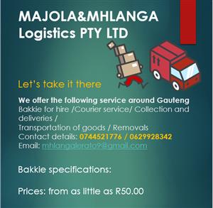 Courier service, bakkie for hire, collection and delivery, removals