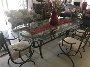 Glass Top 8 Chair Dinner Table And Serving Plus Halfmoon