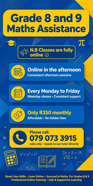 Grade 8 and 9 maths tutoring 
