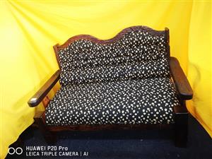 2 Seater Material Sleeper Wooden Couch