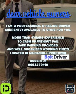 Bolt driver looking for vacancy