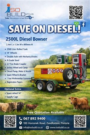 1000L & 2500L Diesel & Water Bowsers for Sale on Order