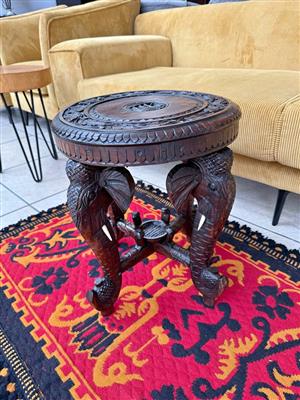 Anglo-Indian carved hardwood elephant side table