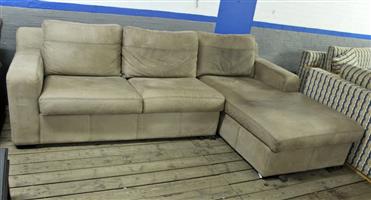 2 PIECE BROWN L-SHAPE LEATHER LOUNGE SUITE S064696A