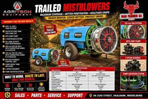 New Agrose trailed mist blowers for sale at Mad Farmer SA