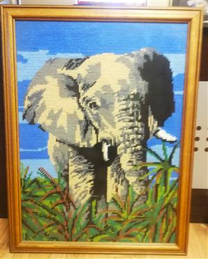 Stunning piece of artwork "Elephant" embroidery framed