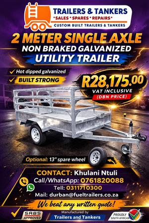 2 METER SINGLE AXLE NON BRAKED HOT DIPPED GALVANIZED UTILITY TRAILER