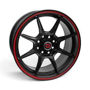 15″ GR-357 4×100 & 4×108 Black with Red Lip Alloy Wheels