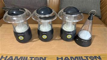 Camping lights x 5. All working. Some new. Excludes batteries (except Magneto light)