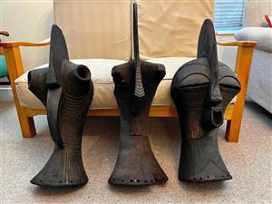 Set of 3 carved African masks