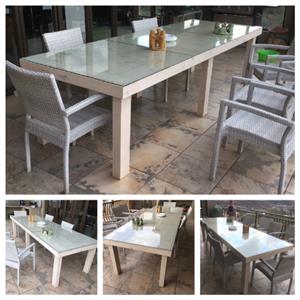 Patio table Farmhouse series 3000 with 6 legs Stained Antique white