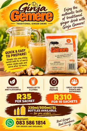 Ginja Gemere Traditional Ginger Drink – 450g Sachets | Makes 5L | Pretoria/Johan