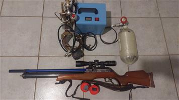 Samyang Eagle Claw 5.5mm/.22 pcp air rifle with scope and filling equipment