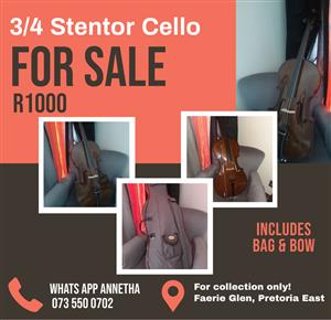 Used, 3/4 Stentor Cello For Sale for sale  Pretoria - Pretoria East