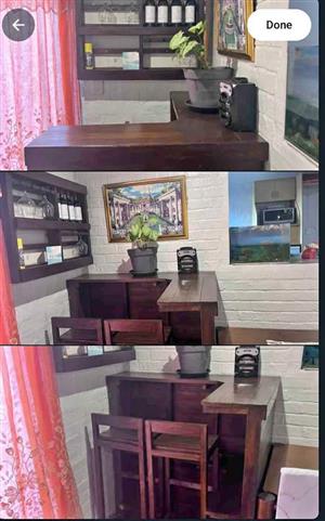 L-Shaped Home Bar Set – Complete with Stools & Wine Rack