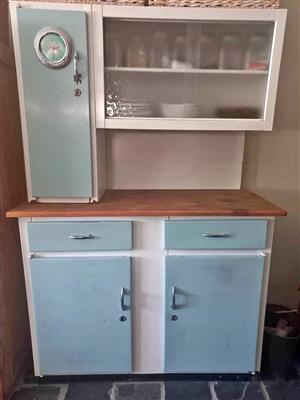Vintage Blue & White Metal Kitchen Cabinet/Koskas