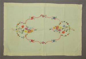 Vintage Traditional Cross-Stitched Floral Cotton Tray-Cloth - 49cm x 33cm