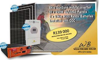 Sunsynk 8 kW Hybrid inverter 10×550W Panels 2×5.1 kW R100 Revov Batteries