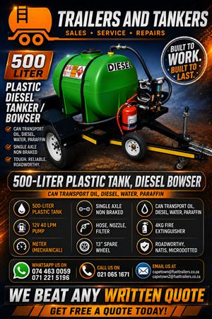 C500P- 500 Liter Polyurethane Bowser/ Fuel Trailer/ Mini Tanker