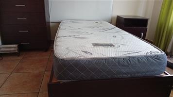 Bedroom Set (Single) including base, Mattress, Drawer and Bedside table. 
