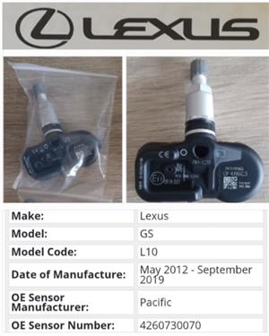 Lexus GS tyre pressure monitor sensors