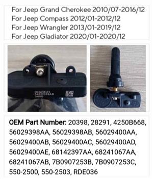 Jeep Grand Cherokee TPMS tyre pressure monitor sensors