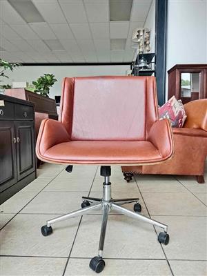 Iconic MCM Bentwood & Genuine Leather Office Chair - Swivel Base -