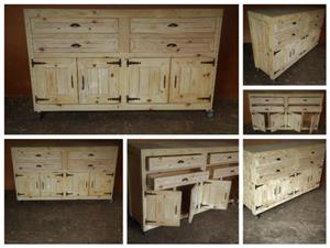 Food server Farmhouse series 1900 with 4 drawers and 4 doors mobile - Raw