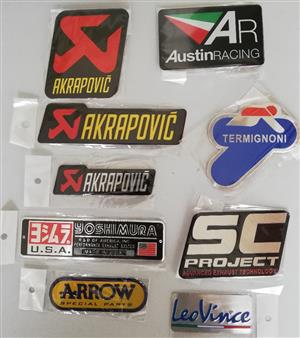 Top quality aluminium motorcycle exhaust plate decals / metal stickers / badges.