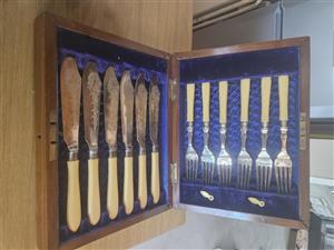 Antique silver fish set