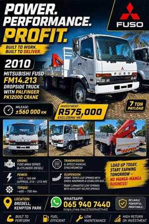 2010 Mitsubishi Fuso FM14.213 Dropside Truck with Palfinger PK12 000 Crane